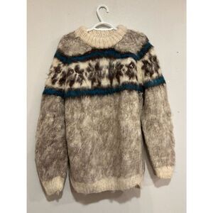 Vintage Hand Knit Nepal Wool Sweater Fair Isle Chunky Boho Festival